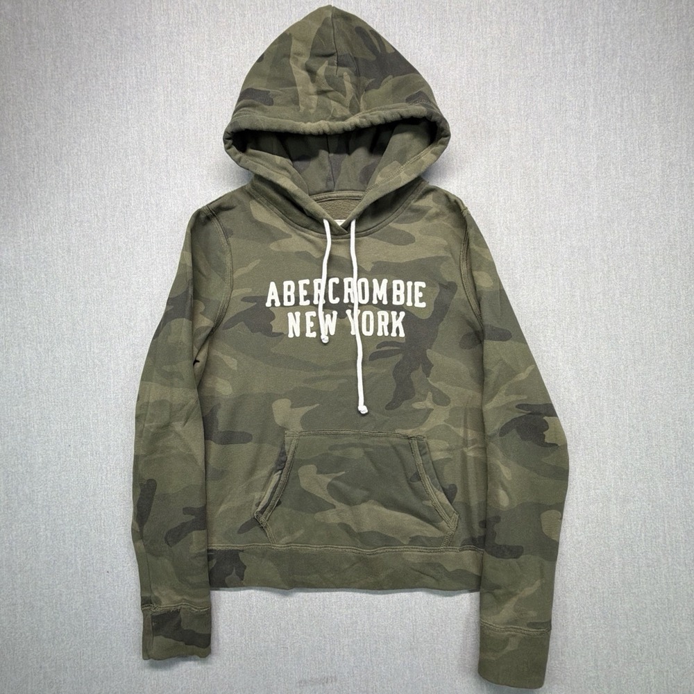 Abercrombie & Fitch Hoodie Mens‎ Medium Woodland Camo Hoodie Y2K Puff Print